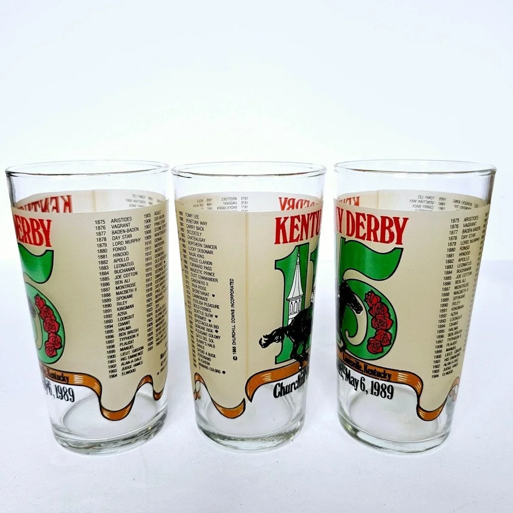 1989 Kentucky Derby 115 Mint Julep Glasses Set of 3 Churchill Downs Horse Racing